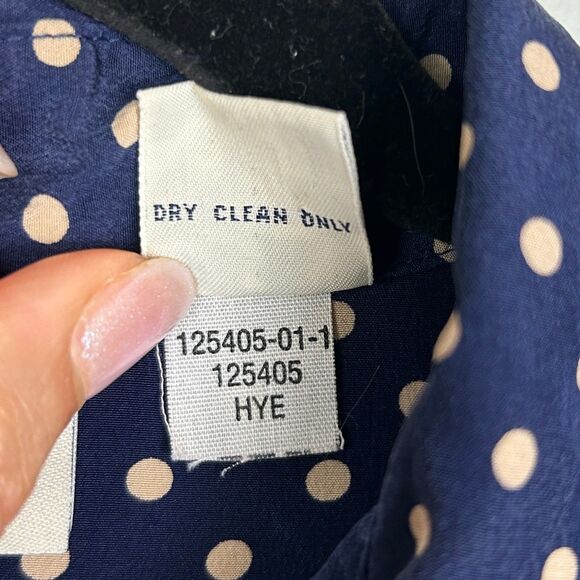 Gap 100% Silk Button Down Top Blouse Navy Blue White Polka Dot Print Women's S - Picture 8 of 8